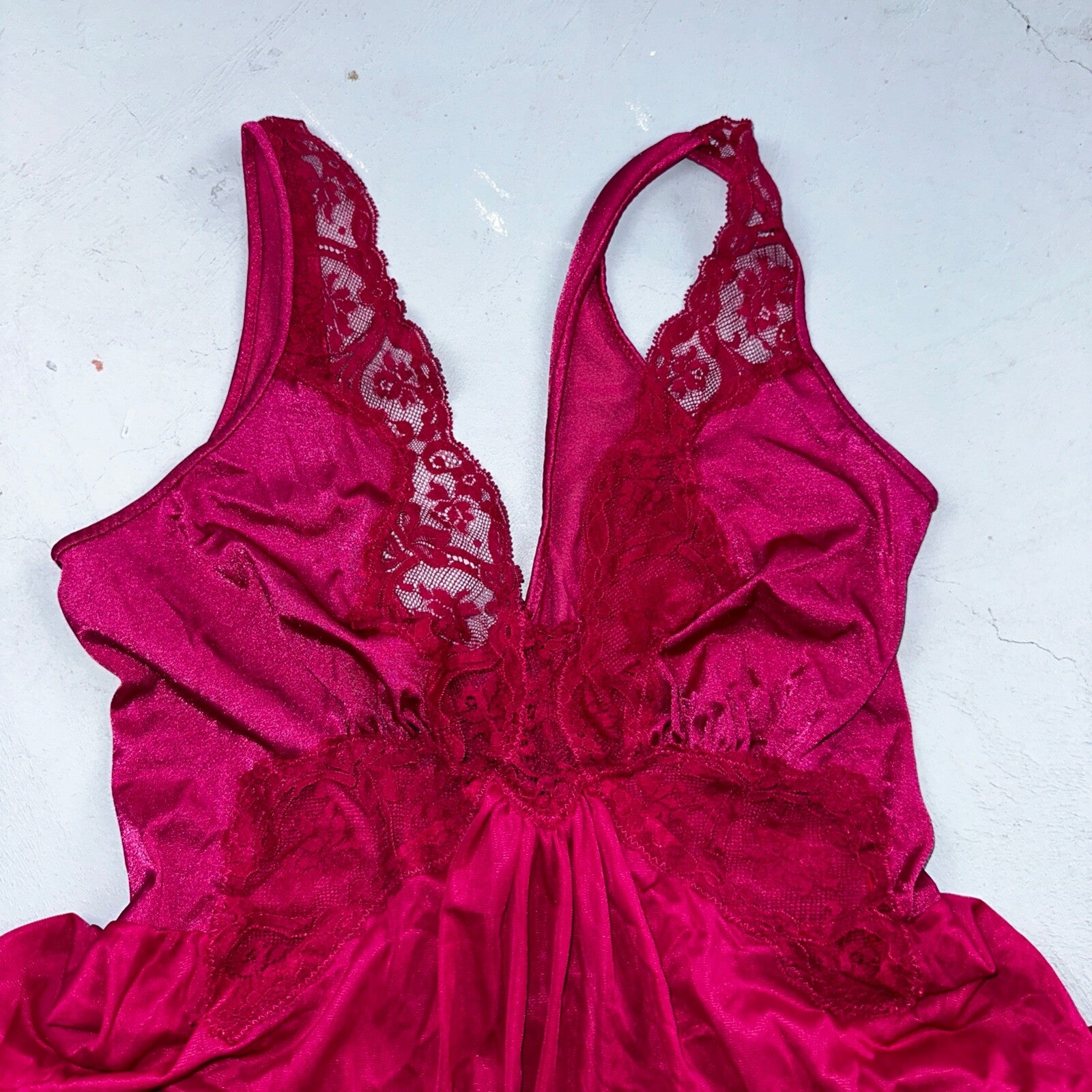 Vintage 1970s Olga Lingerie Slip Dress Sleepwear Full Sweep Nightgown Lace 70s