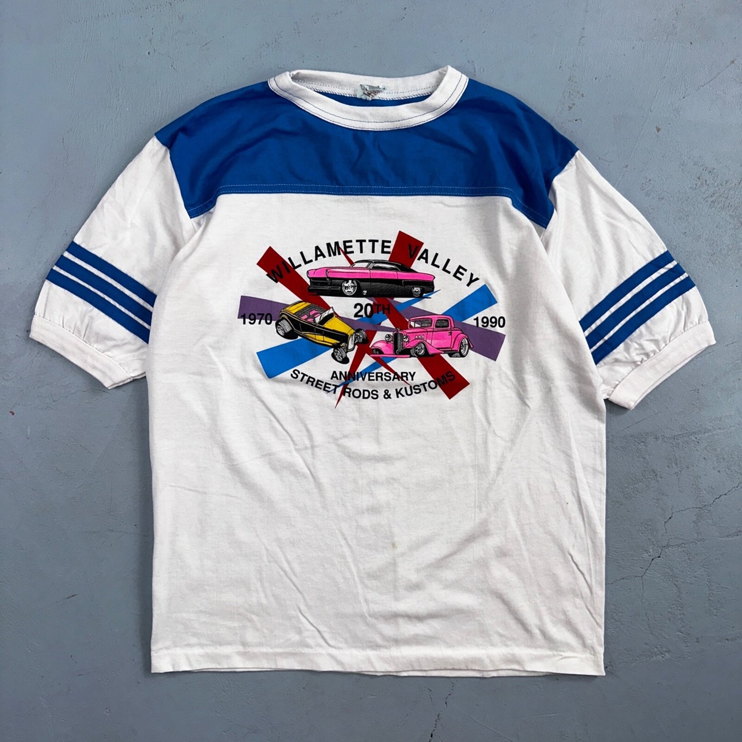 Street Rods Oregon 1990 VTG T Shirt Football Style Rare Graphic Cars Print Hawai