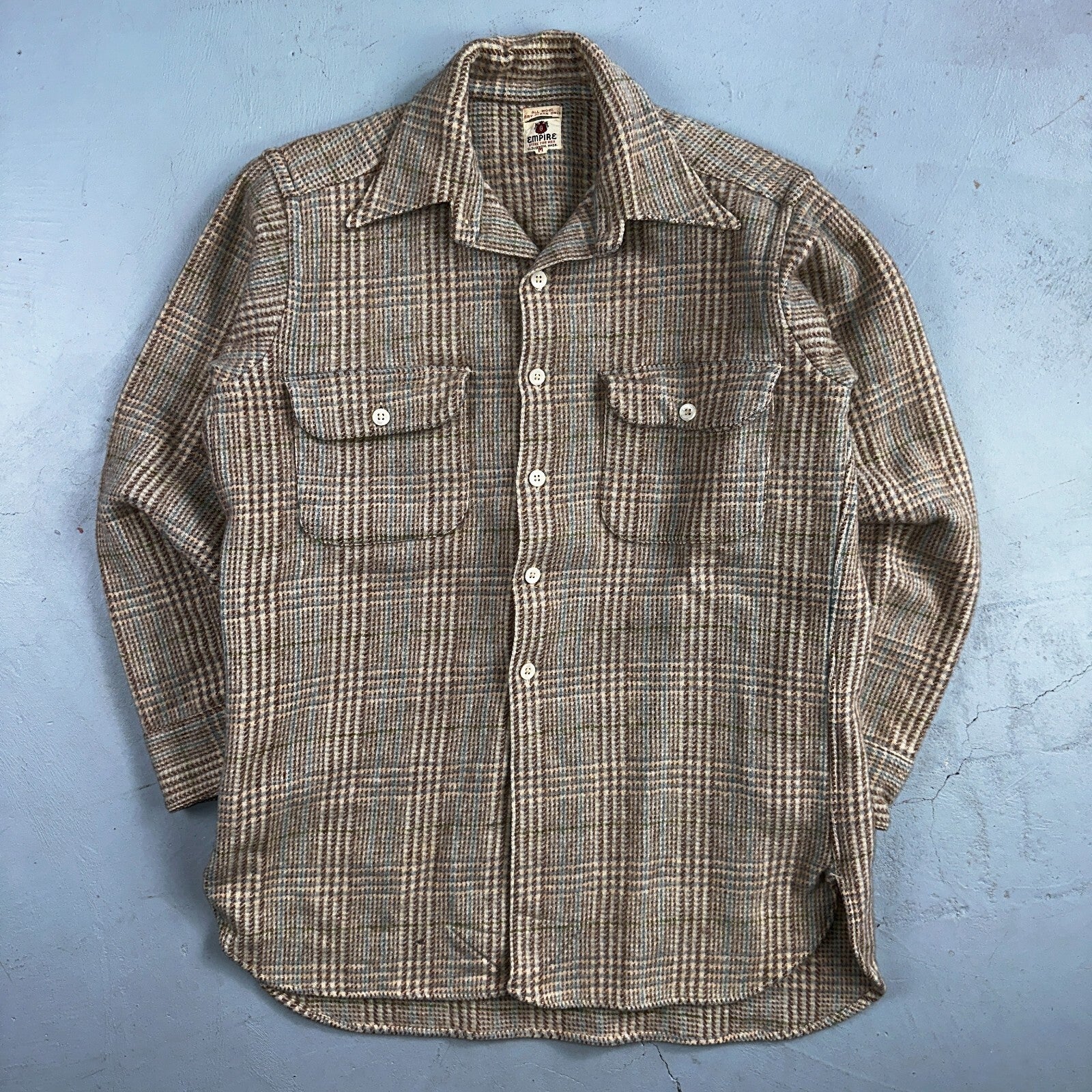 VTG 1960s EMPIRE USA Men’s M Brown Plaid Wool Shirt Rockabilly RARE 50s 60s