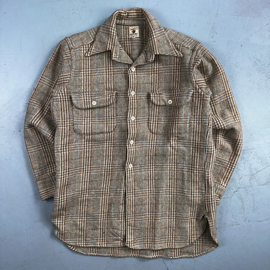 VTG 1960s EMPIRE USA Men’s M Brown Plaid Wool Shirt Rockabilly RARE 50s 60s