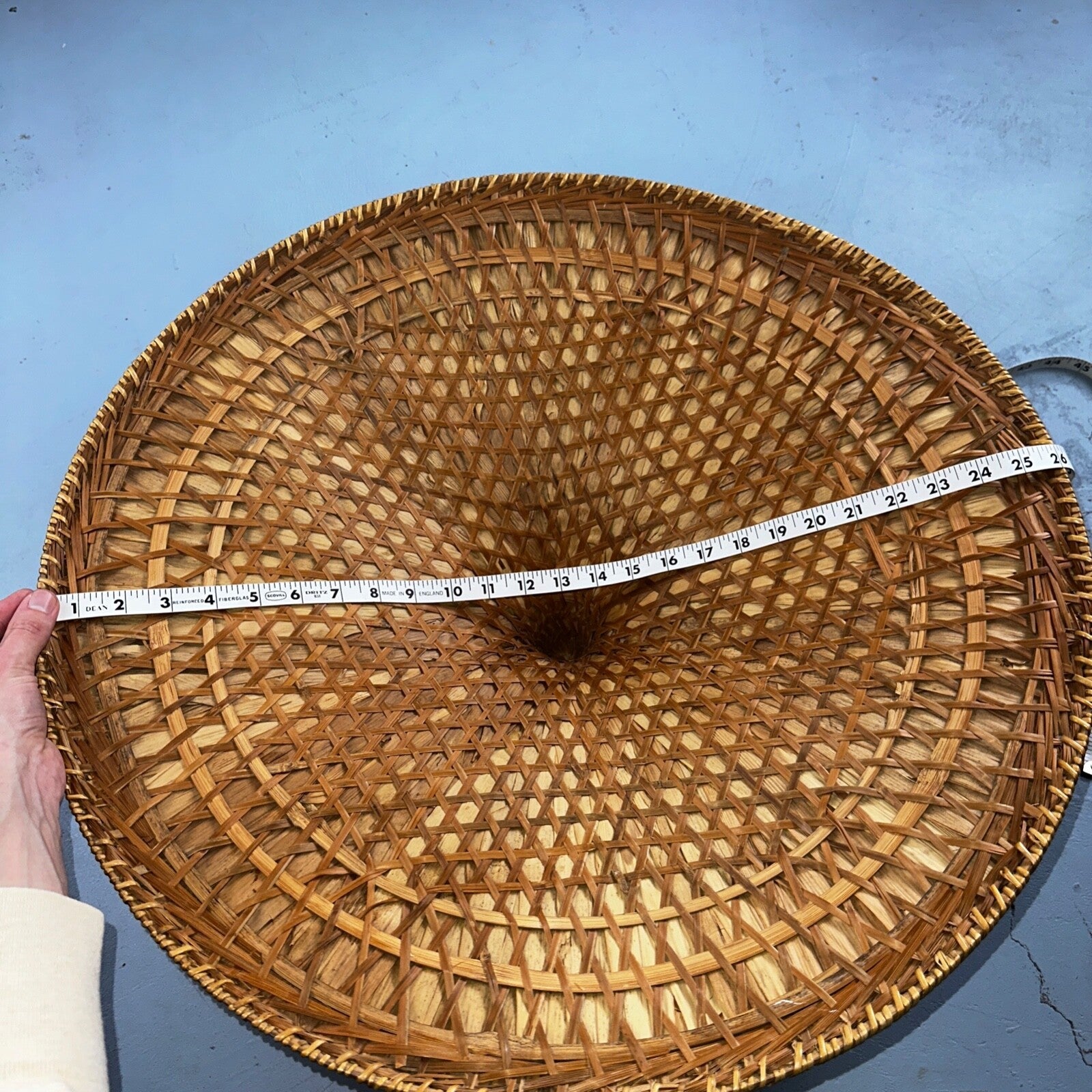 Vintage Asian Conical Rattan Leaf Rickshaw Coolie Hat Cantonese Chinese Handmade