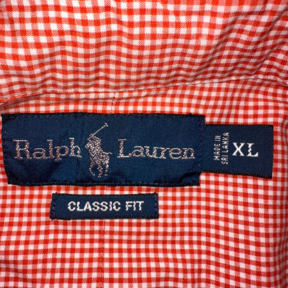 Ralph Lauren XL Red Gingham Button Down Shirt Classic Fit Long Sleeve VTG