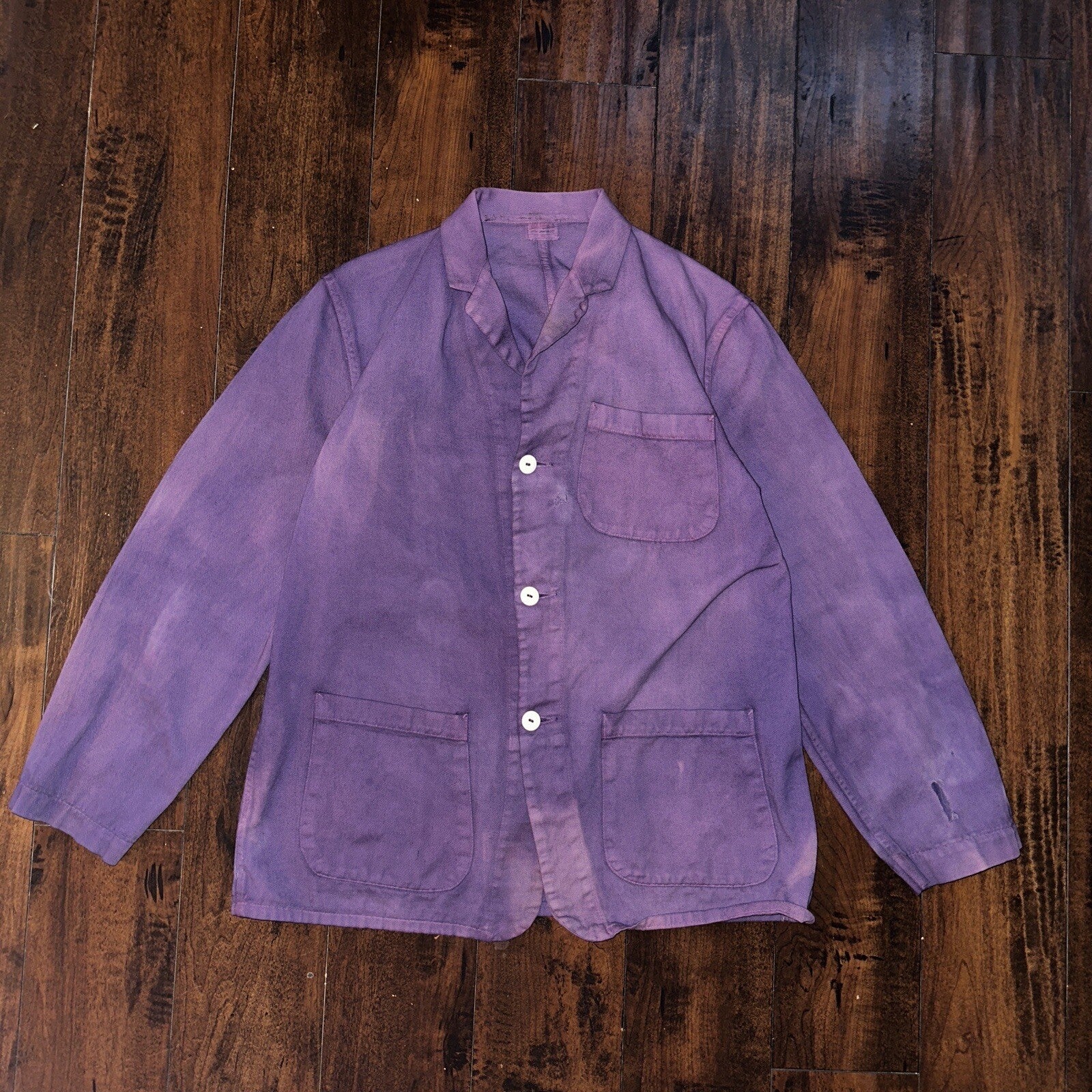 VTG 1940s 50s Overcoat Overdye Purple Jacket Rockabilly Pos WWII Chore Work Coat