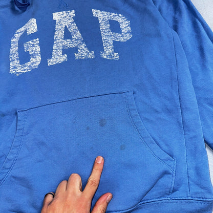 GAP Hoodie Mens Small Blue Navy Lightweight Spellout Casual Sweater Sweatshirt