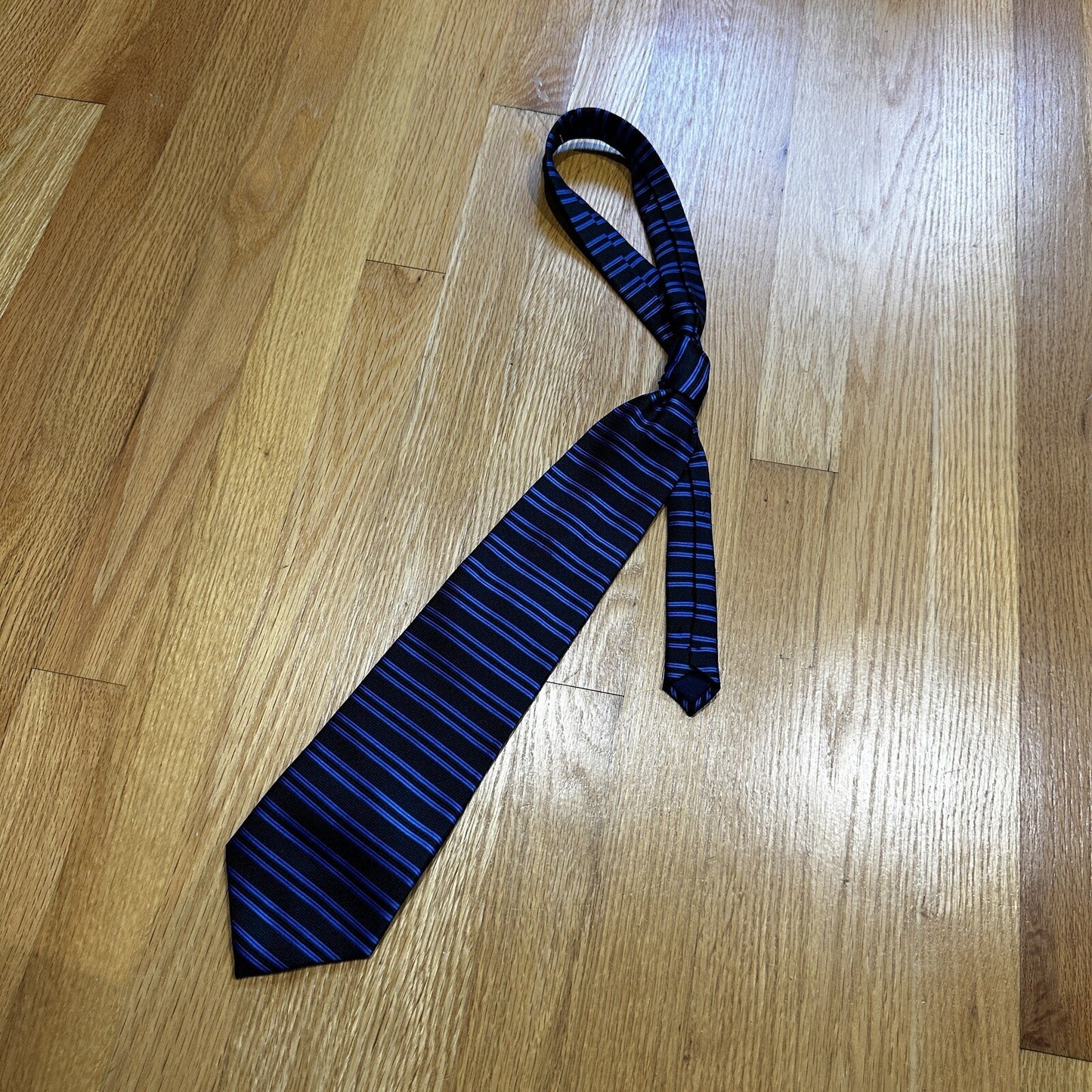 Vintage YSL Yves Saint Laurent Silk Geometric Floral Blue Striped Men's Neck Tie
