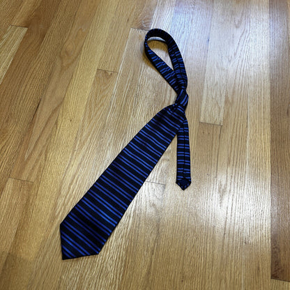 Vintage YSL Yves Saint Laurent Silk Geometric Floral Blue Striped Men's Neck Tie