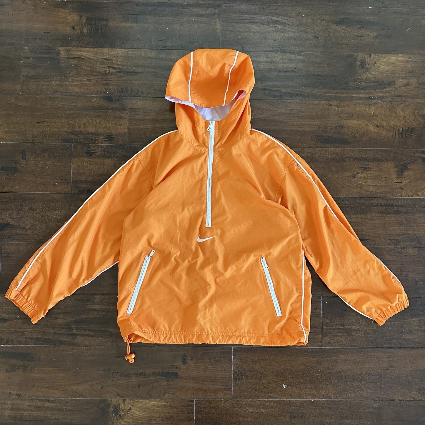 Vintage Nike Womens S 90s Windbreaker Center Swoosh Orange Anorak Coat Jacket