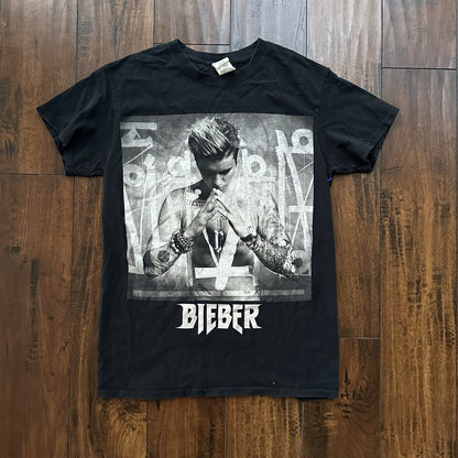 Justin Bieber Purpose Tour Vintage Style T Shirt Black Small Y2K Pop Music Band