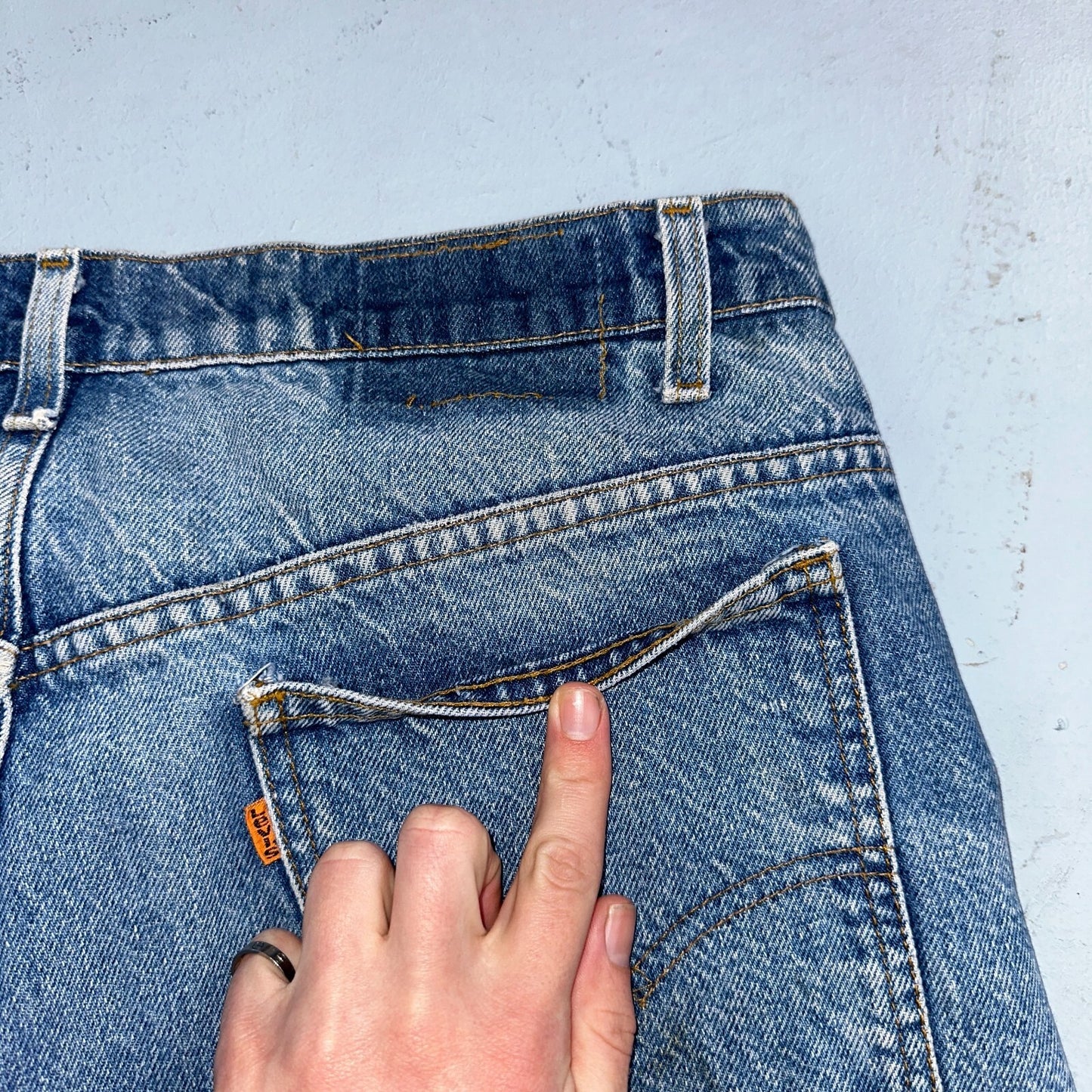 Levis 517 Vintage 80s USA Orange Tab Bootcut Flare Blue Jeans Talon Act 34x28