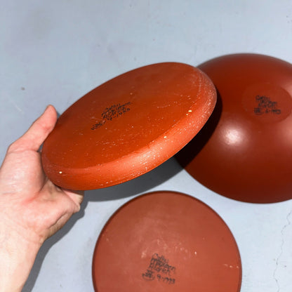1993 Signed Studio Pottery Plate Bowl Set Cathy Maureen Aldrich Red Wood Art 90s