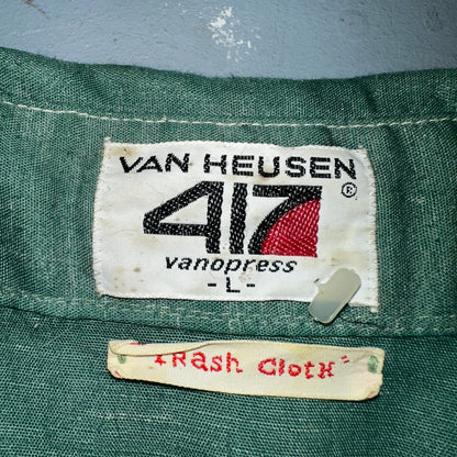 Vintage Van Huesen 417 Men's Long Sleeve Green Shirt Button Down Vanopress 70s