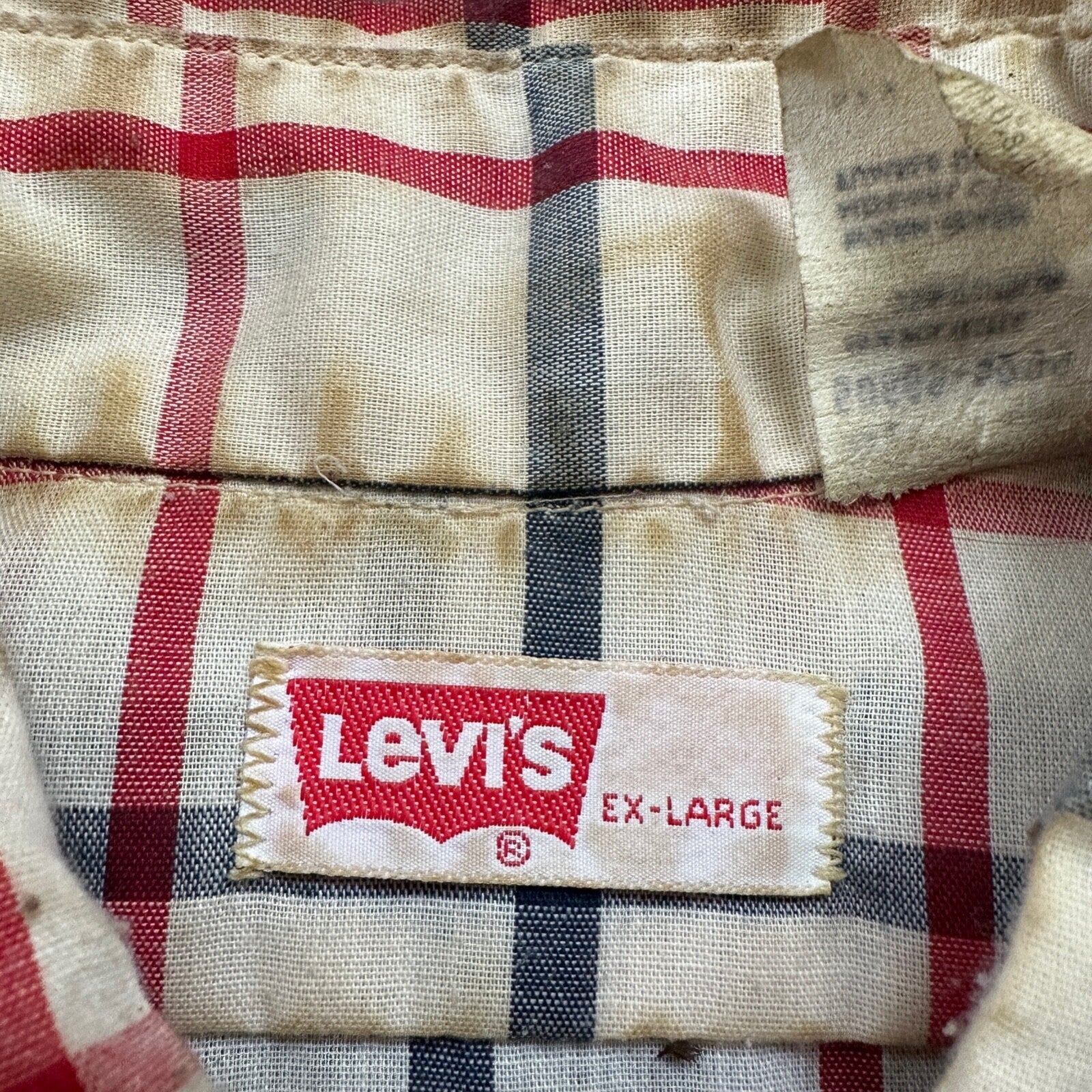 Vintage Levis Shirt Mens XL Red Blue Plaid Button Up White Tab 80s 90s 1980s