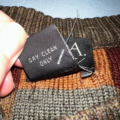 Jos A Bank VTG Mens L Pure Merino Wool Sweater Italy Checkboard 80s Patchwork