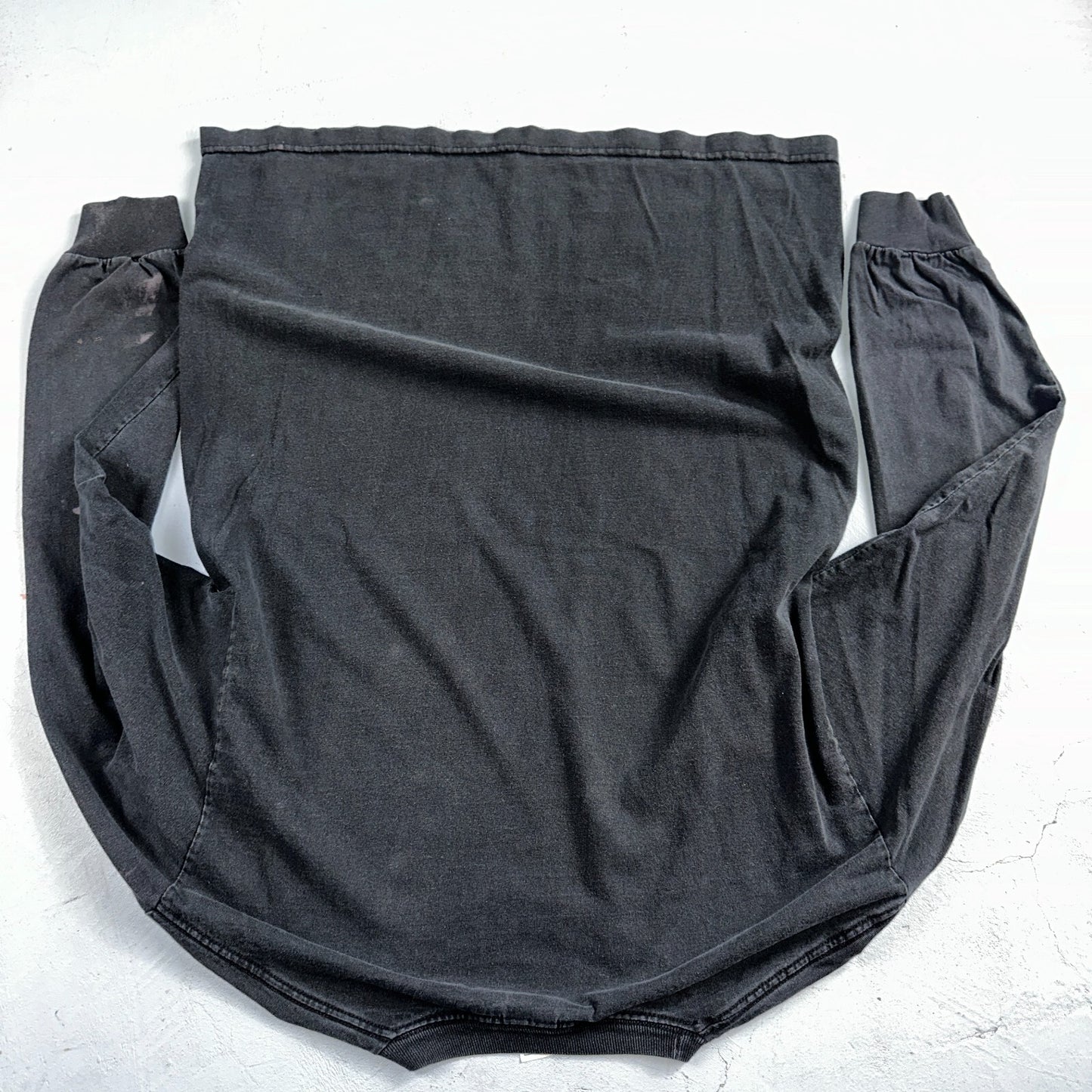 Faded Black Long Sleeve Y2K VTG T Shirt 2000s AAA Thrashed Cool Blank Tee Rips