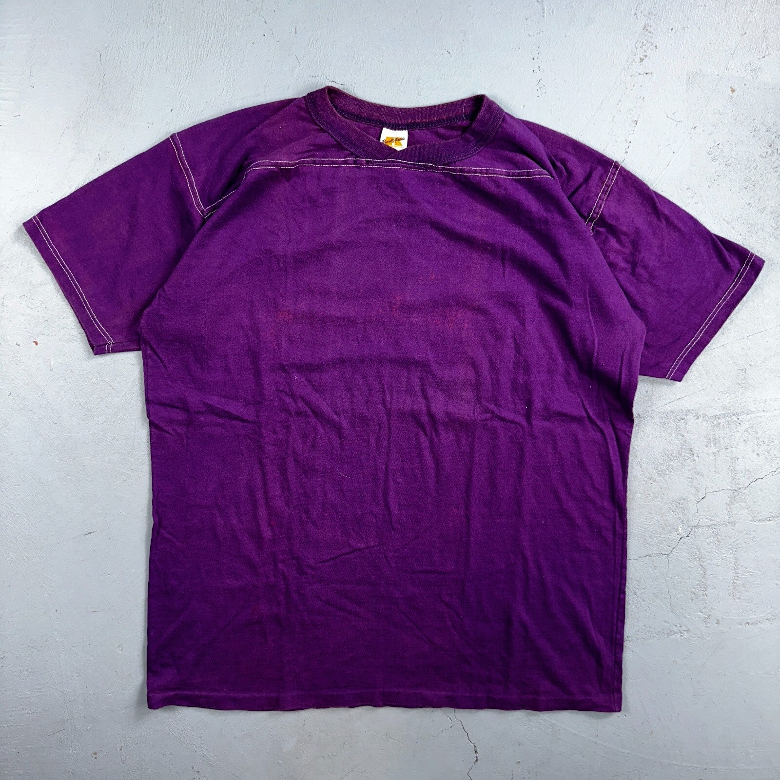 Russell Athletic 70s Purple Blank VTG T Shirt Football Cotton XL Stained 1970s
