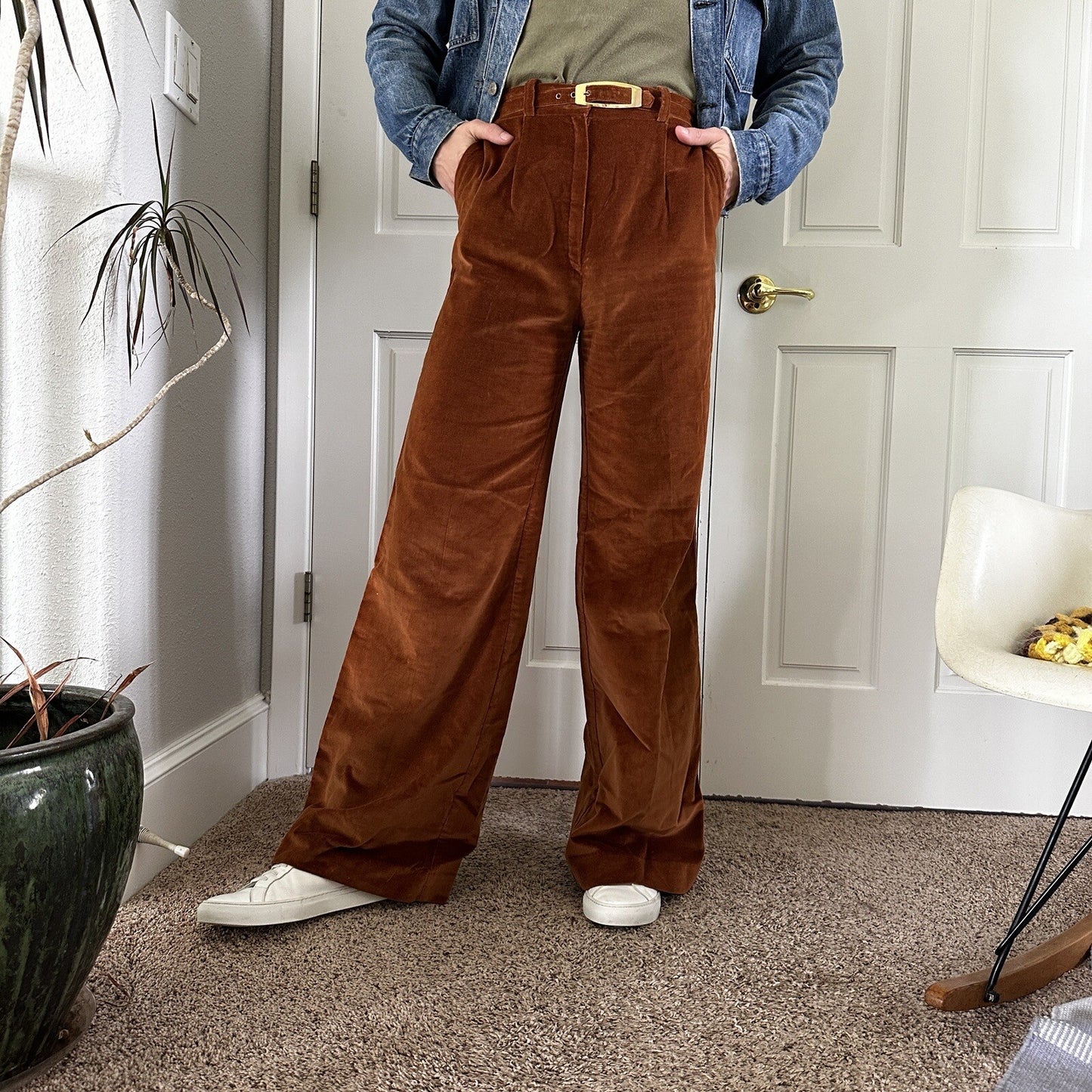 VTG Alpaq California 1970s Pants 26x31 Brown Velour High Waist Flair Rockabilly