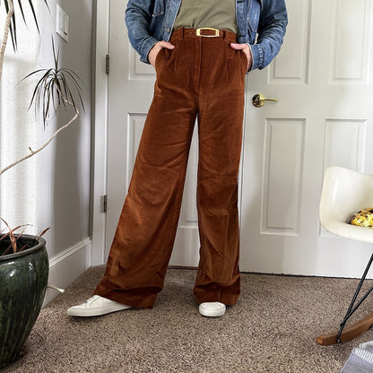 VTG Alpaq California 1970s Pants 26x31 Brown Velour High Waist Flair Rockabilly