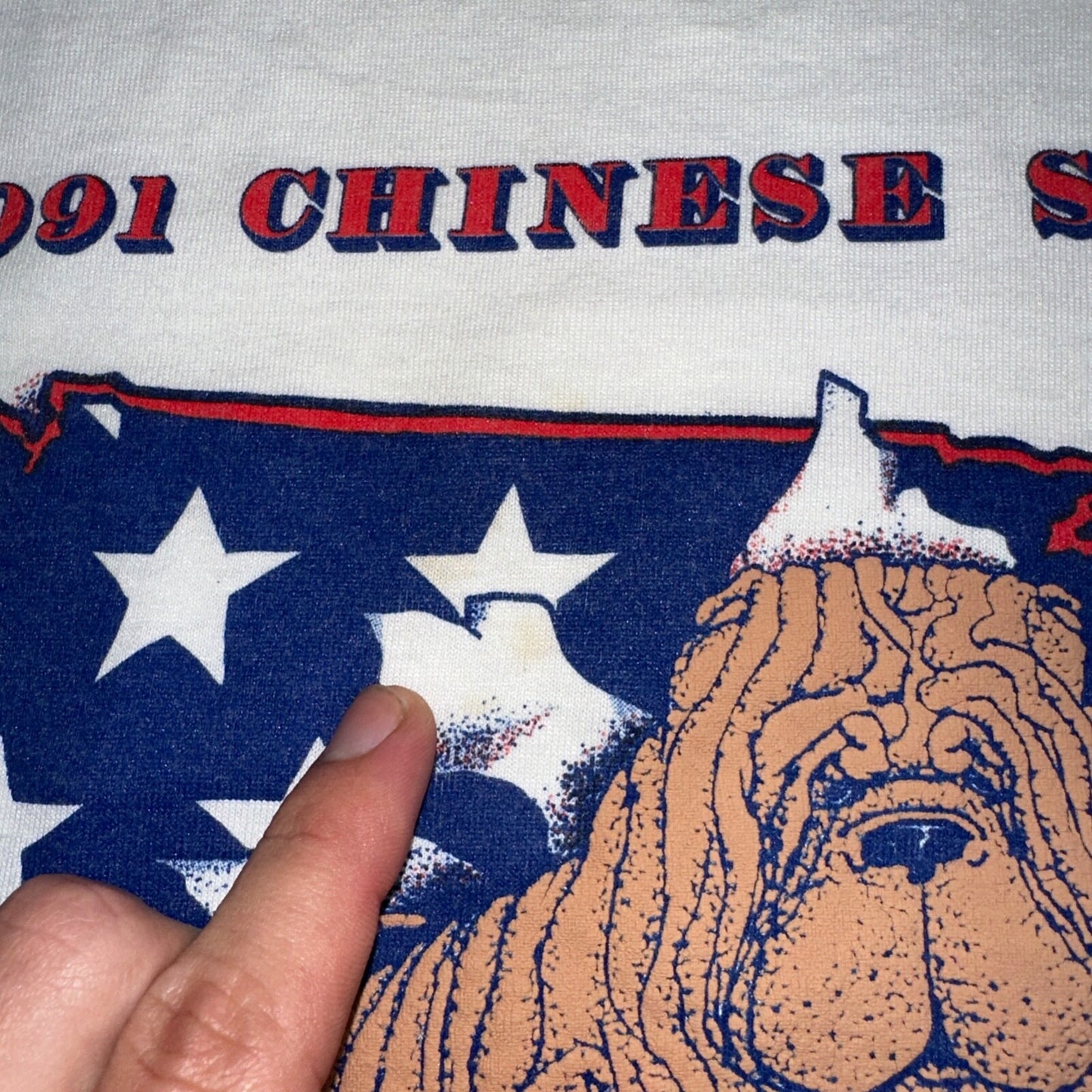 Chinese Shar Pei USA VTG T Shirt 1991 New Jersey Flag Animals Love Cute Dog
