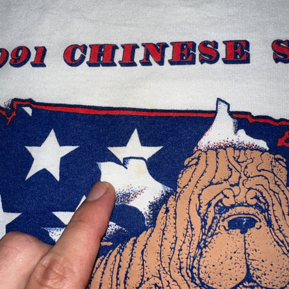 Chinese Shar Pei USA VTG T Shirt 1991 New Jersey Flag Animals Love Cute Dog