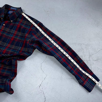 Sir Pendleton Shirt Mens Large Worsted Pure Virgin Wool Multicolor Plaid USA Red