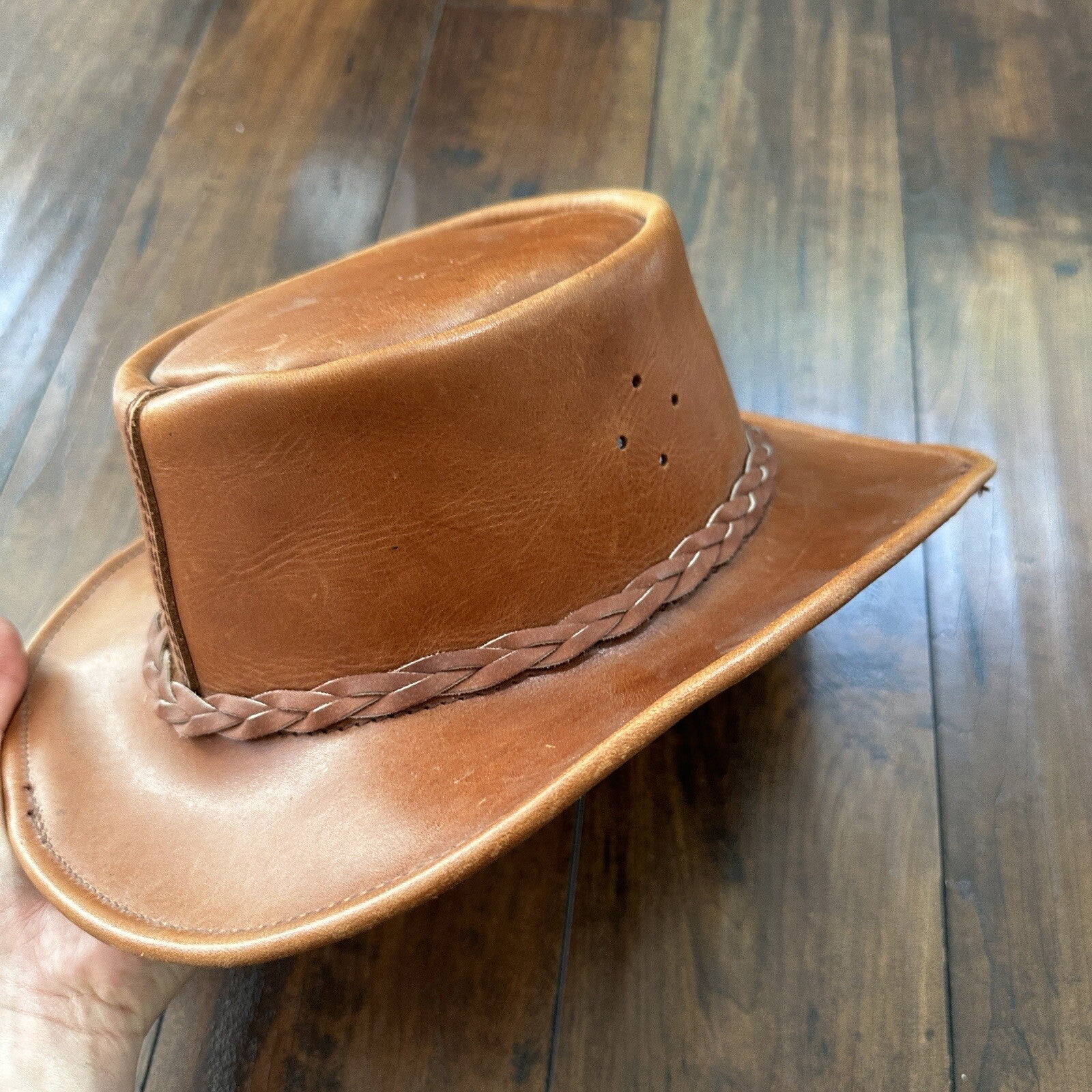 Vtg 1980s Leather Hat Suede Australia Hippy Suede Leather HAT Mens 20 Inch 80s