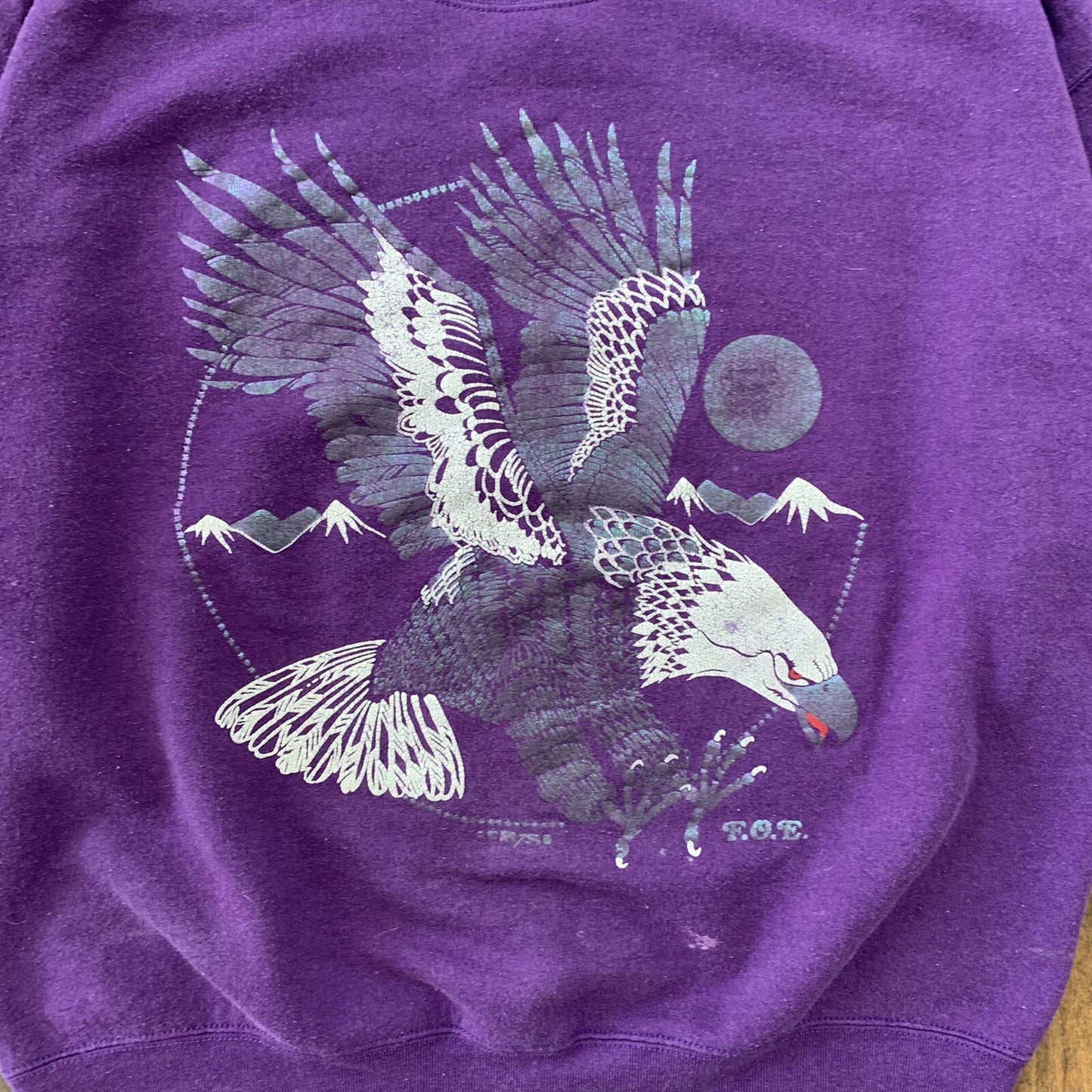Bald Eagle Hologram Shiny Pearl Vintage 90s Sweatshirt Jumper Purple FOTL USA