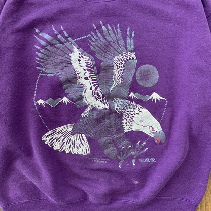 Bald Eagle Hologram Shiny Pearl Vintage 90s Sweatshirt Jumper Purple FOTL USA