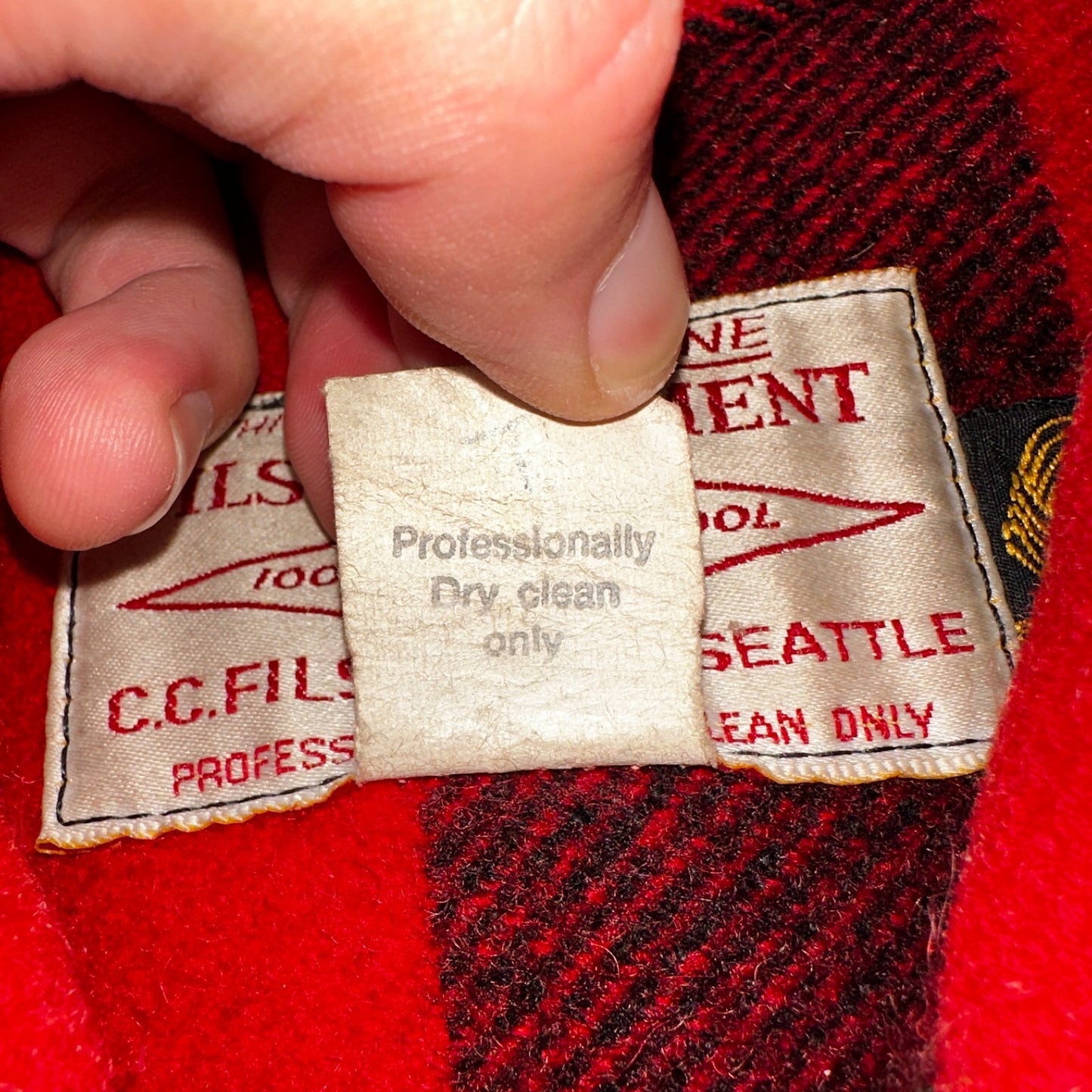 Filson Double Mackinaw Cruiser Coat Jacket Mens 46 Red Plaid Wool 70s Vintage