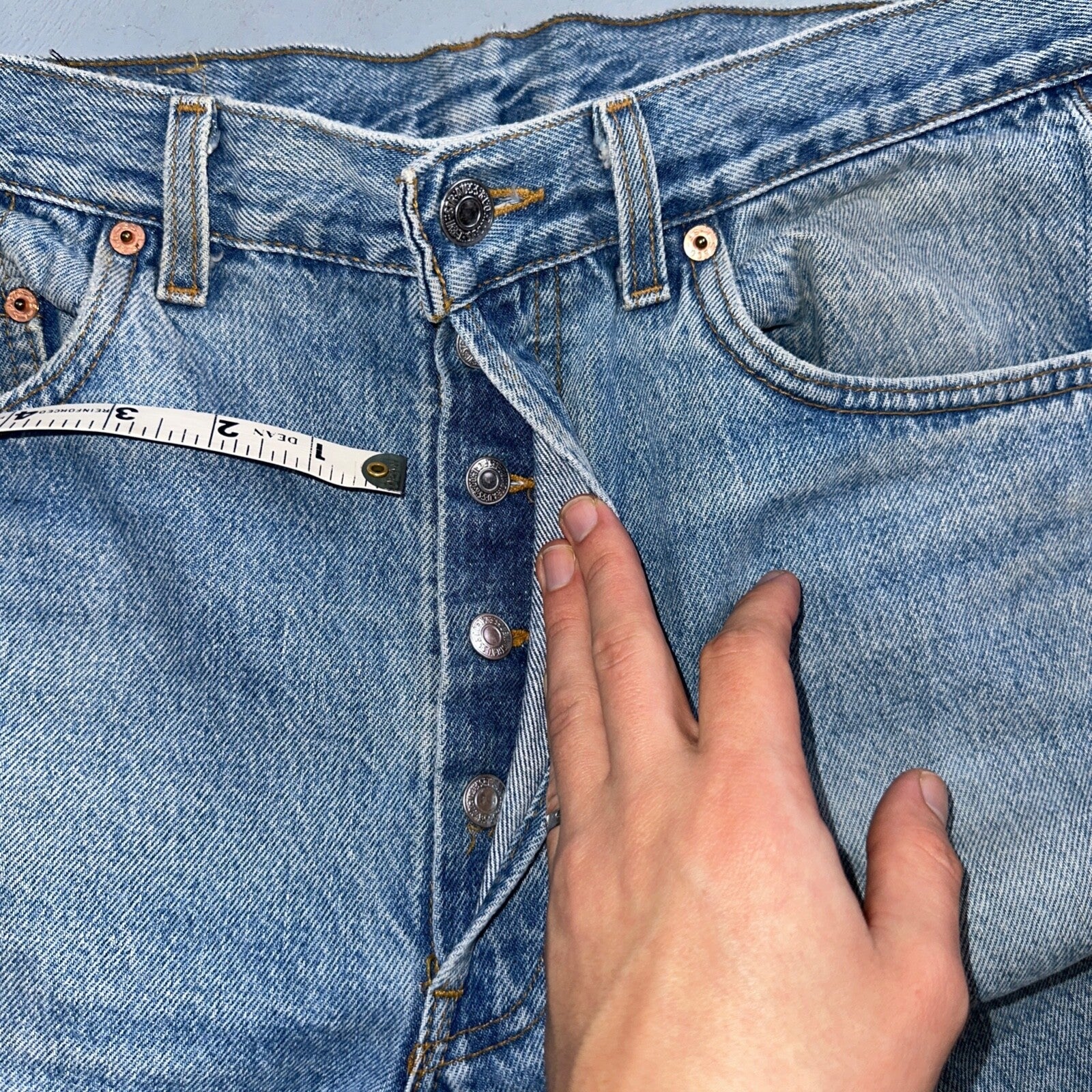 Levis 501 Vintage 90s USA XX Straight Leg Jeans Blue Light Wash 34x36 Act 32x35