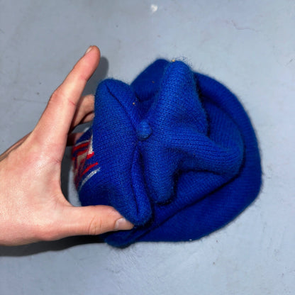 Vintage Geometric Ski Winter Gear Knit Beanie Hat Red & Blue USA 80s S Look