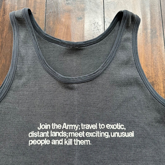 Join The Army RARE Vintage T Shirt 80s Tank Military Text Kill Humor USA Country