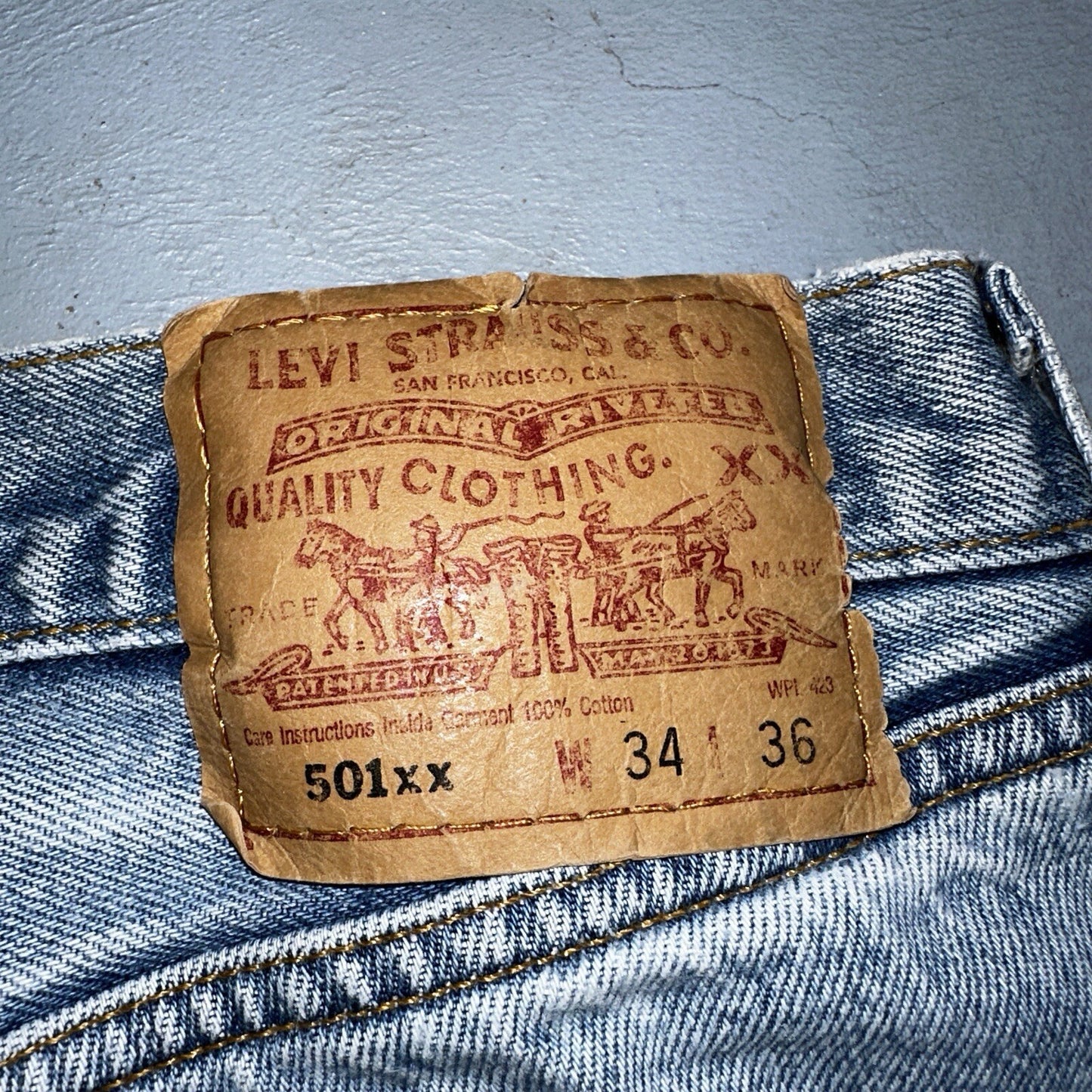 Levis 501 Vintage 90s XX Straight Leg Mexico Jeans 34x36 Light Wash Act 31x32