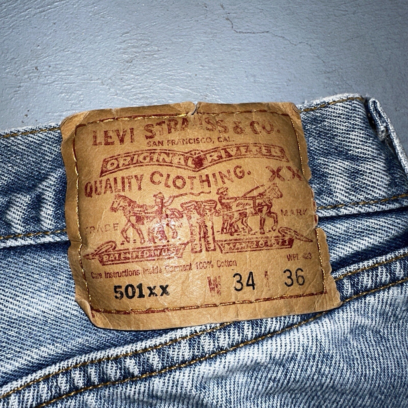Levis 501 Vintage 90s XX Straight Leg Mexico Jeans 34x36 Light Wash Act 31x32