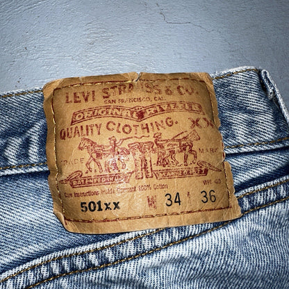 Levis 501 Vintage 90s XX Straight Leg Mexico Jeans 34x36 Light Wash Act 31x32