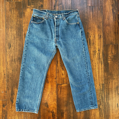 VTG Levis 501 XX Button Fly 90s USA Jeans Denim Straight Capri 34x30 Act 30x24