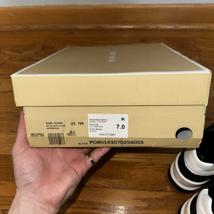 Size 7 Michael Kors Mabel Sneakers Coated MK Canvas Trainer Black MK Logo