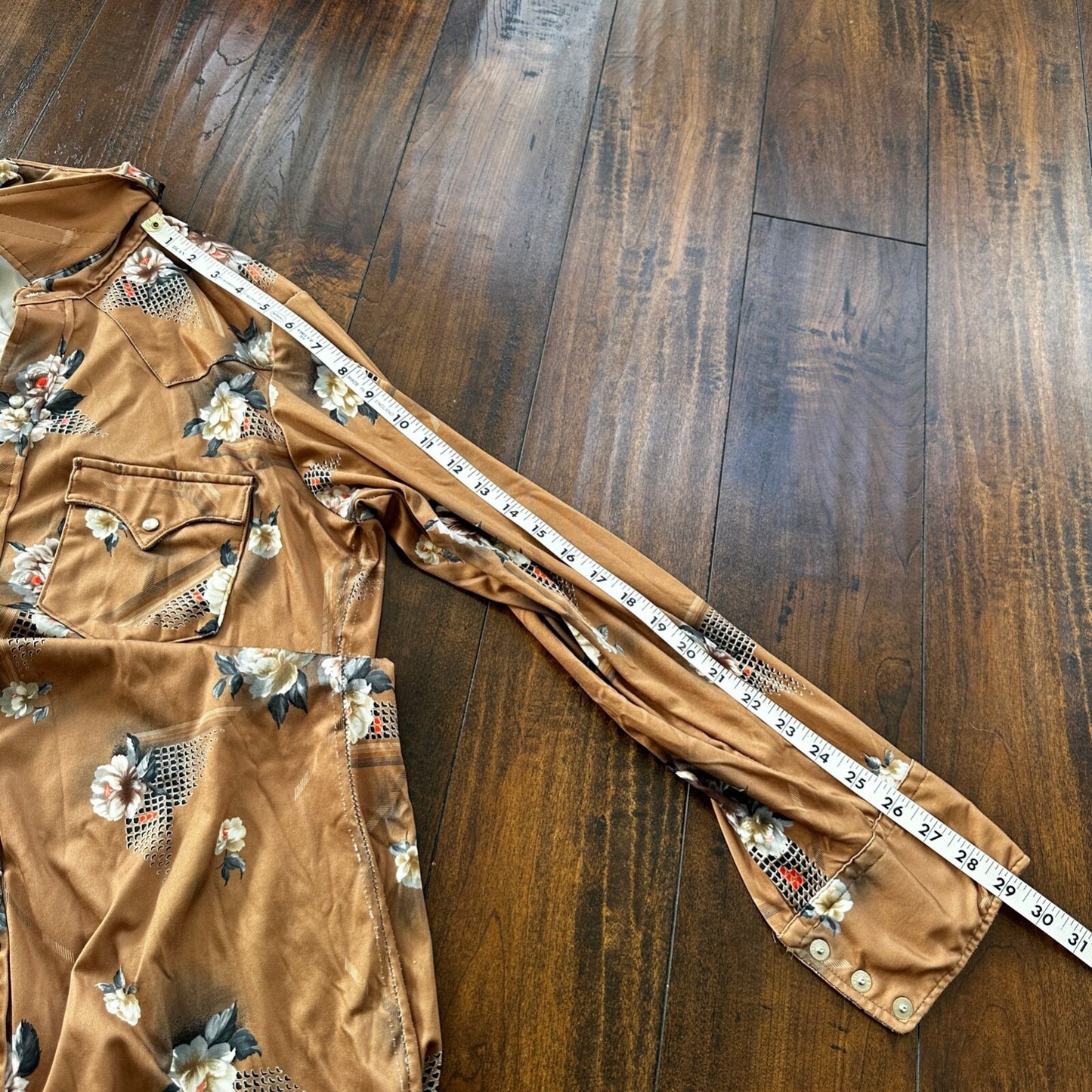 VTG 80s Karman Plaid Shirt Mens Extra Long Tail Pearl Snap Button Up Poly