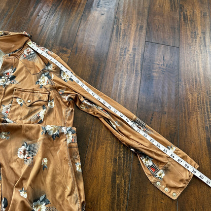 VTG 80s Karman Plaid Shirt Mens Extra Long Tail Pearl Snap Button Up Poly