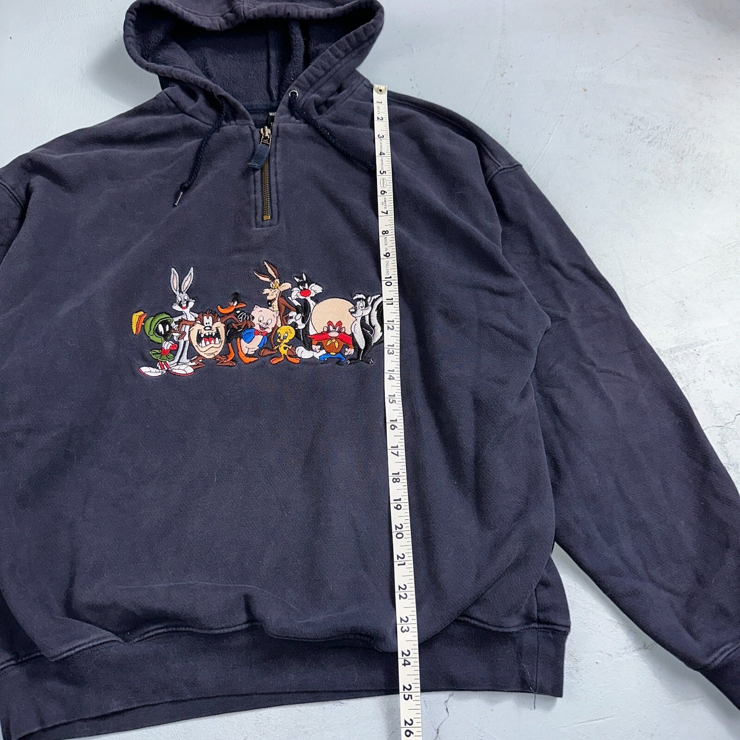 Vintage Warner Bros Studio Store Embroidered Looney Tunes Quarter Zip Hoodie M