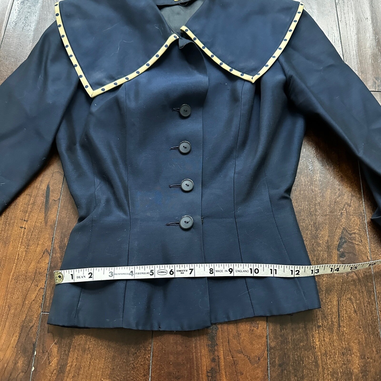 Real Vintage 1940s R & K Original Long Navy Top Button Down Dress Women's 40s