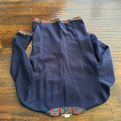 Jeffrey and Dara by Linda Hutley Knit Blazer Paisley VTG Navy Cardigan 90s