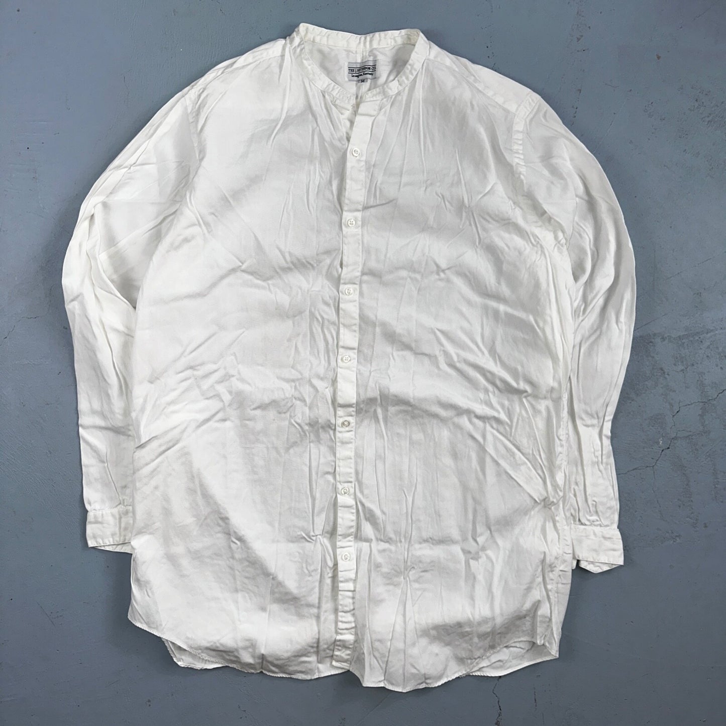 Vintage J Peterman Poet Shirt Men M White Popover Button Down Shirt Collar Less