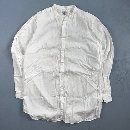 Vintage J Peterman Poet Shirt Men M White Popover Button Down Shirt Collar Less