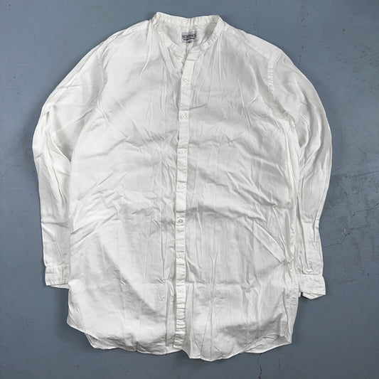 Vintage J Peterman Poet Shirt Men M White Popover Button Down Shirt Collar Less