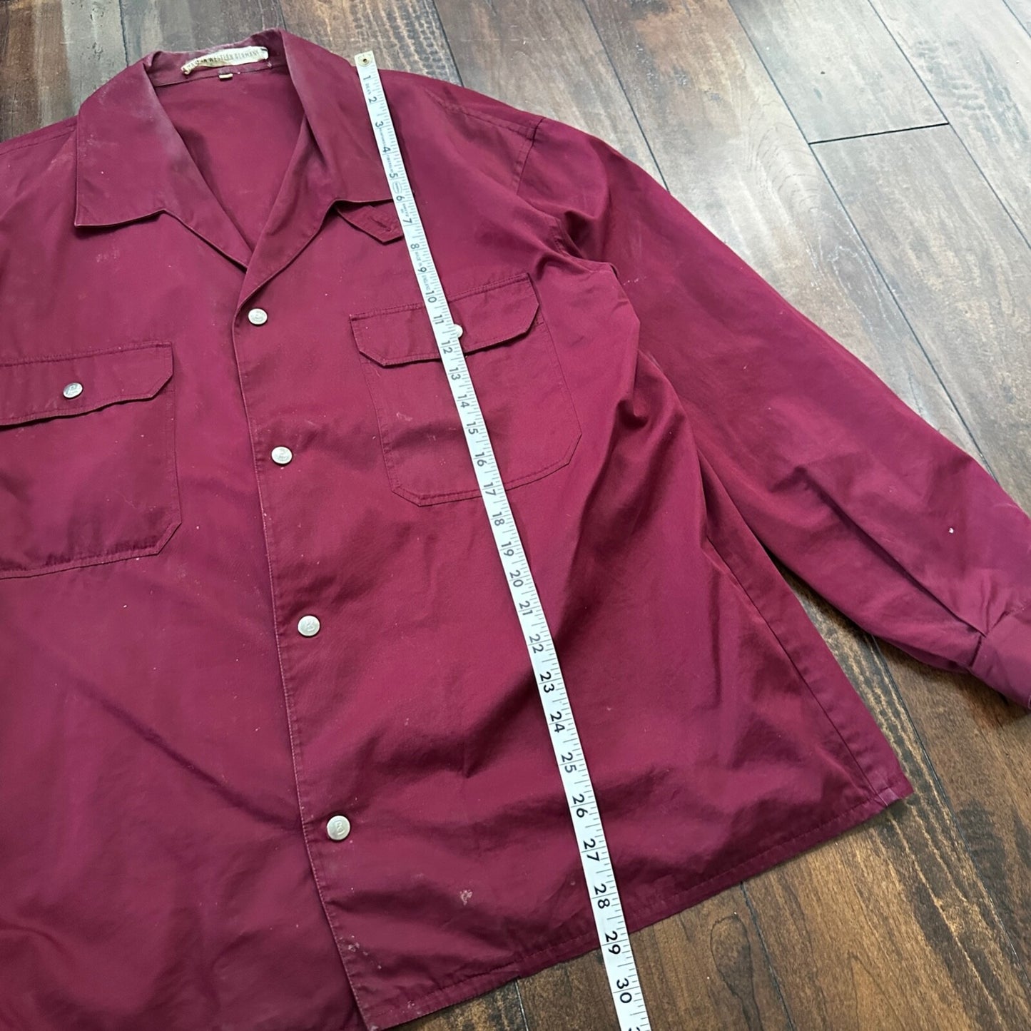 1960s 60s Jacket Shirt Bogner Germany Long Sleeve Button Snap Rockabilly Maroon