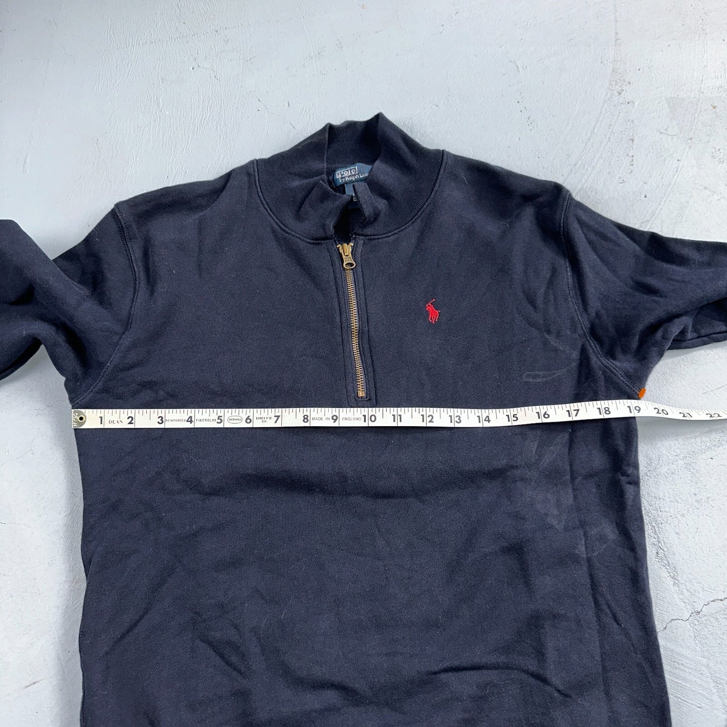 Polo Ralph Lauren Sweater VTG M Blue Cotton Long Sleeve Mock Neck Quarter Zip