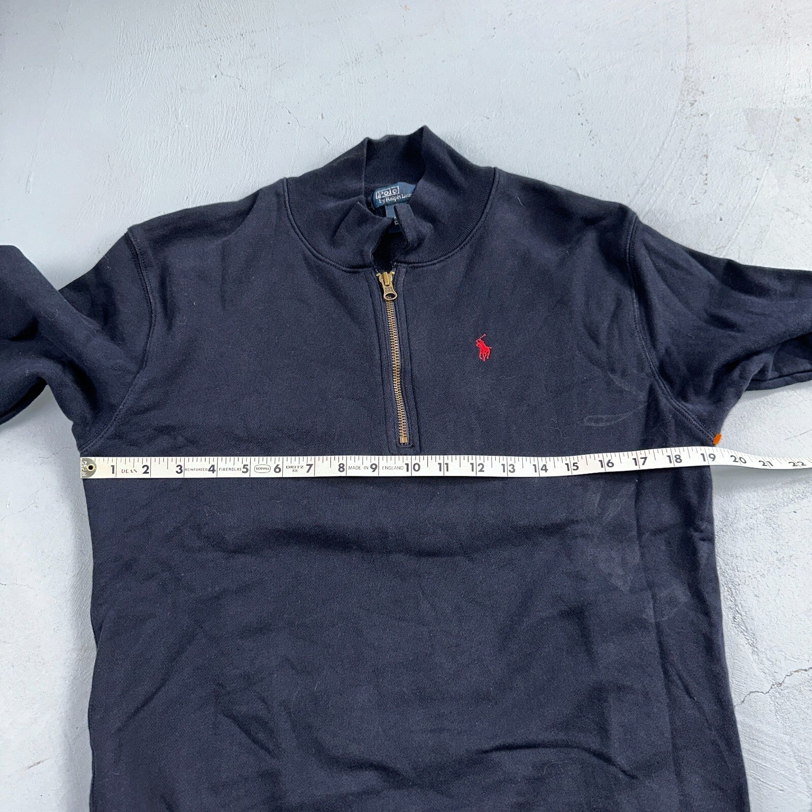 Polo Ralph Lauren Sweater VTG M Blue Cotton Long Sleeve Mock Neck Quarter Zip