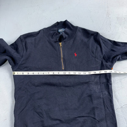 Polo Ralph Lauren Sweater VTG M Blue Cotton Long Sleeve Mock Neck Quarter Zip