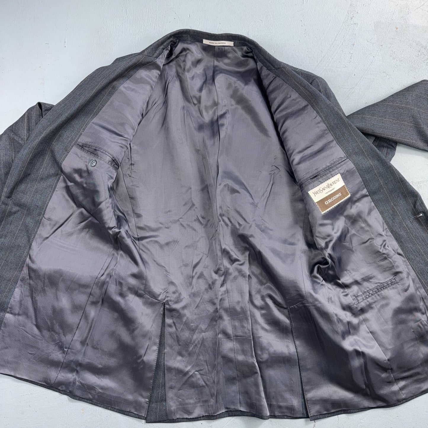 YSL Yves Saint Laurent Vintage Gray Grodin Jacket 38 Blazer Coat France Suit 80s