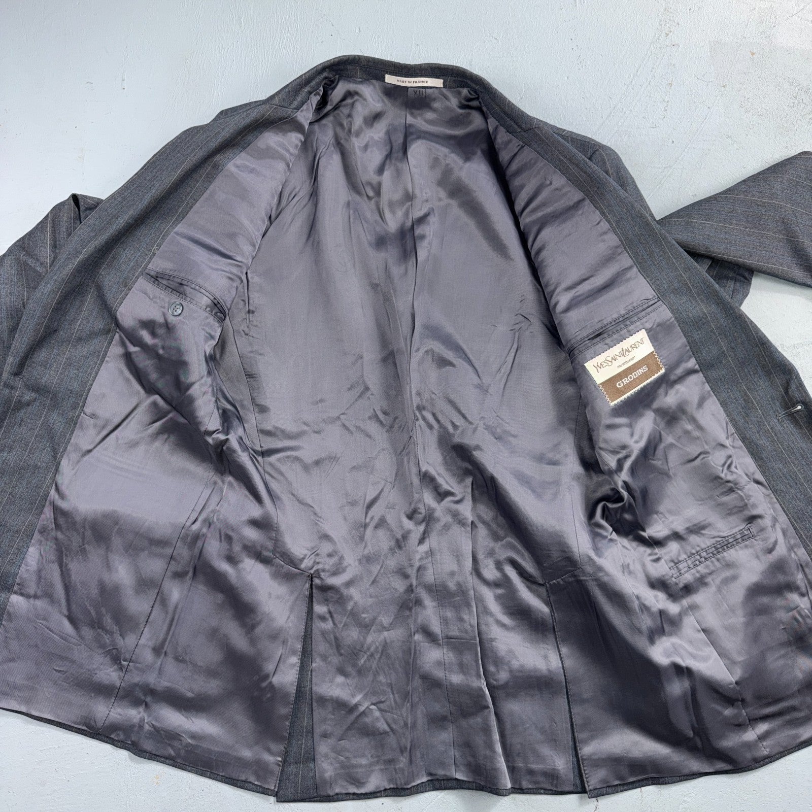 YSL Yves Saint Laurent Vintage Gray Grodin Jacket 38 Blazer Coat France Suit 80s